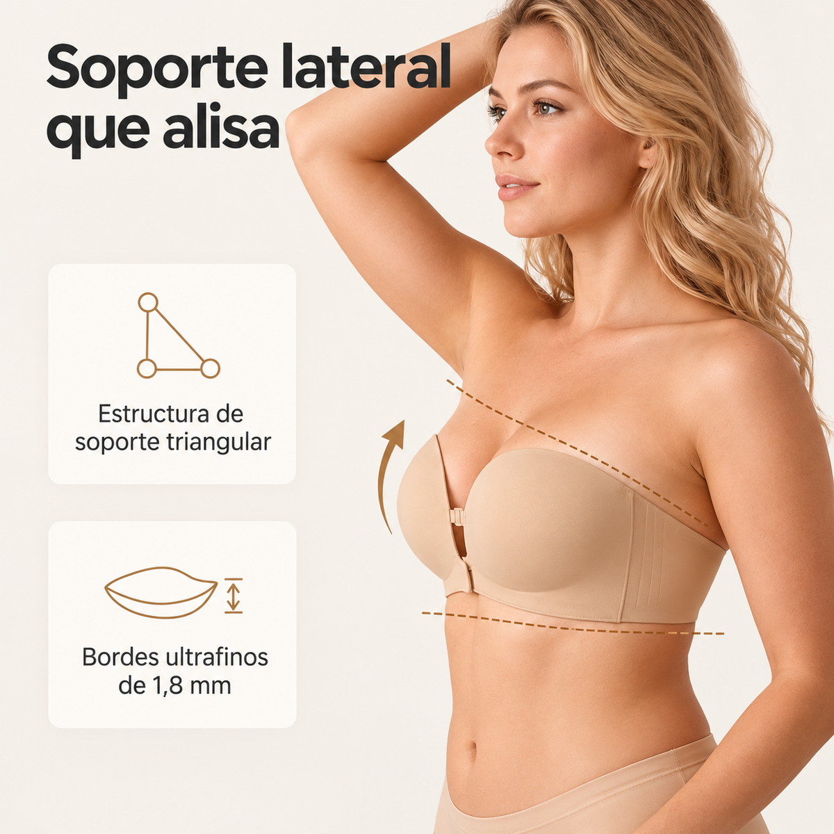 Brasier Strapless Push-Up con Cierre Frontal