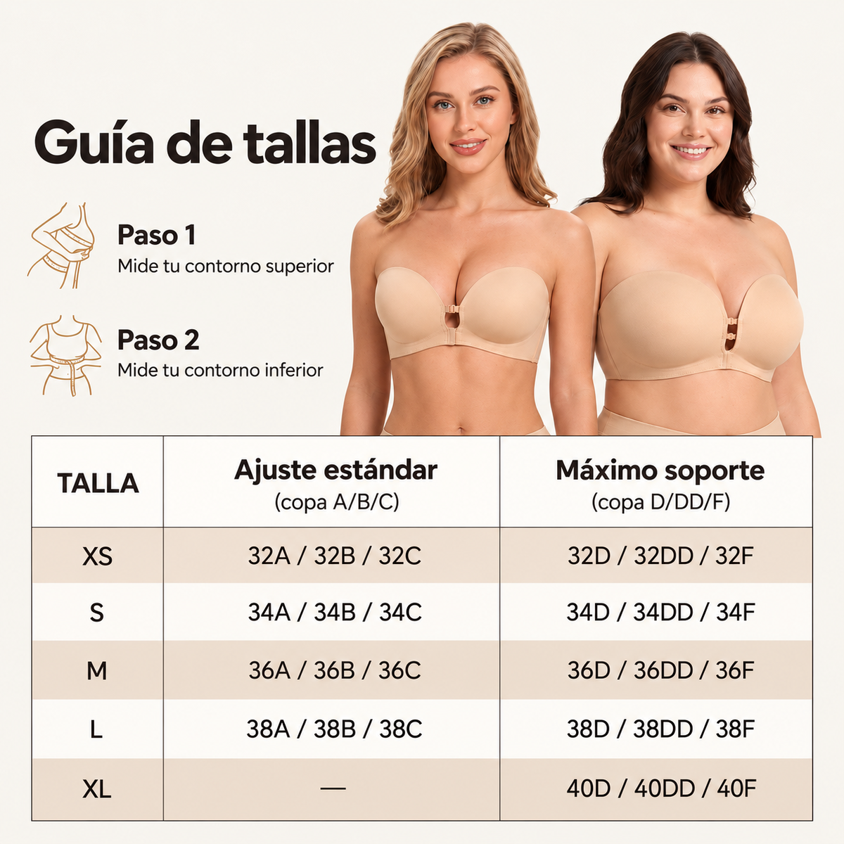 Brasier Strapless Push-Up con Cierre Frontal