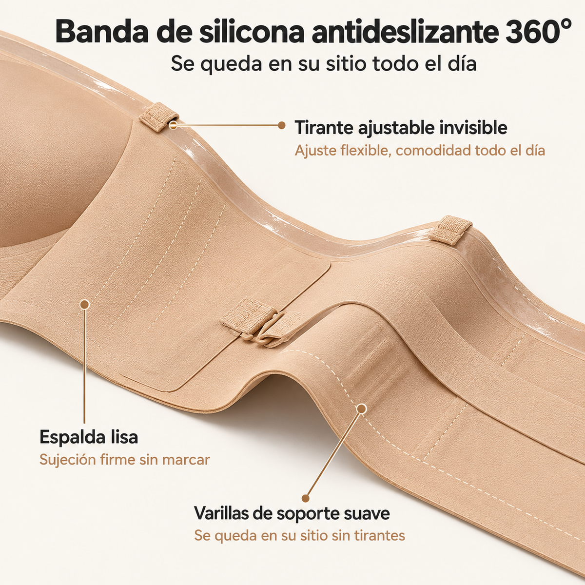 Brasier Strapless Push-Up con Cierre Frontal
