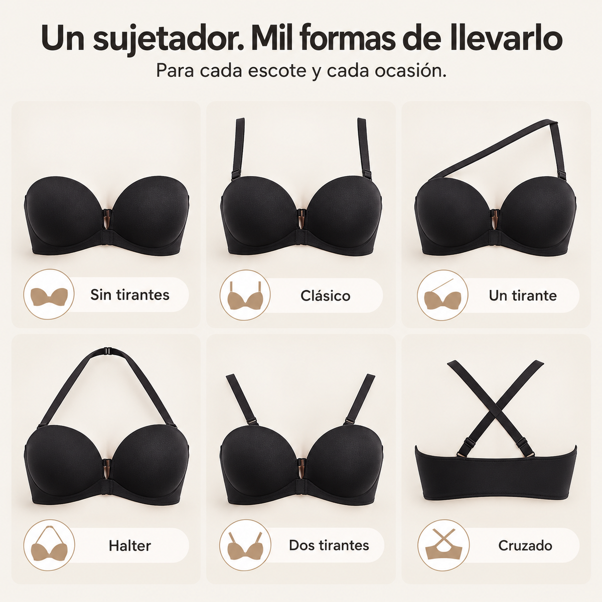 Brasier Strapless Push-Up con Cierre Frontal